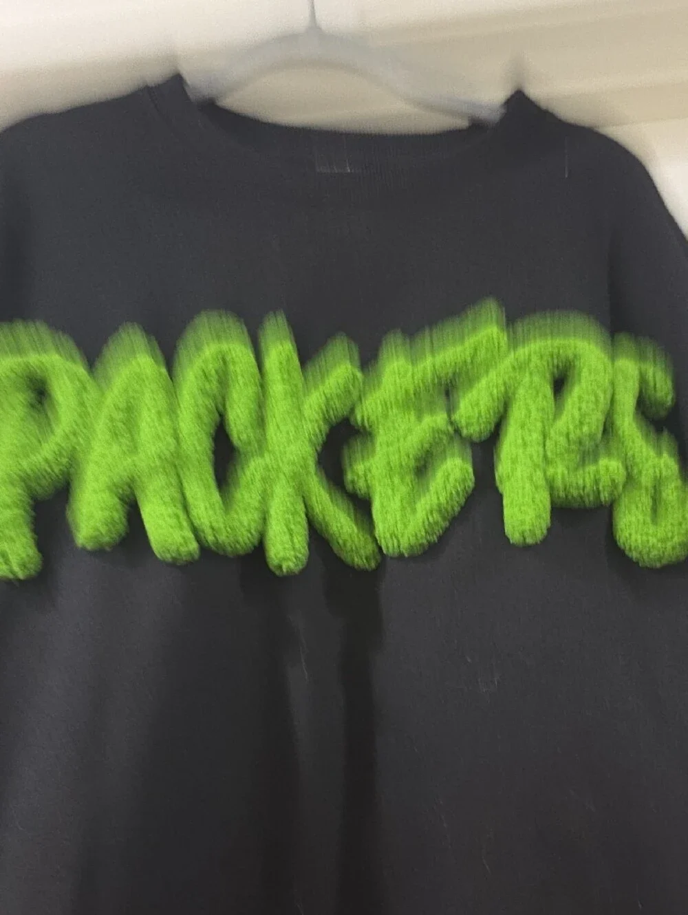 Black Unisex Crewneck Sweater with Green Chenille 